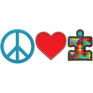 Love Peace Autsim Awareness Applique Machine Embroidery Design Digitized Pattern 